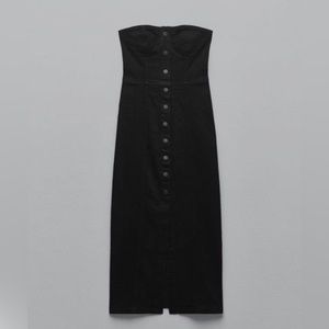NWT Zara dark denim bustier button front dress size XS